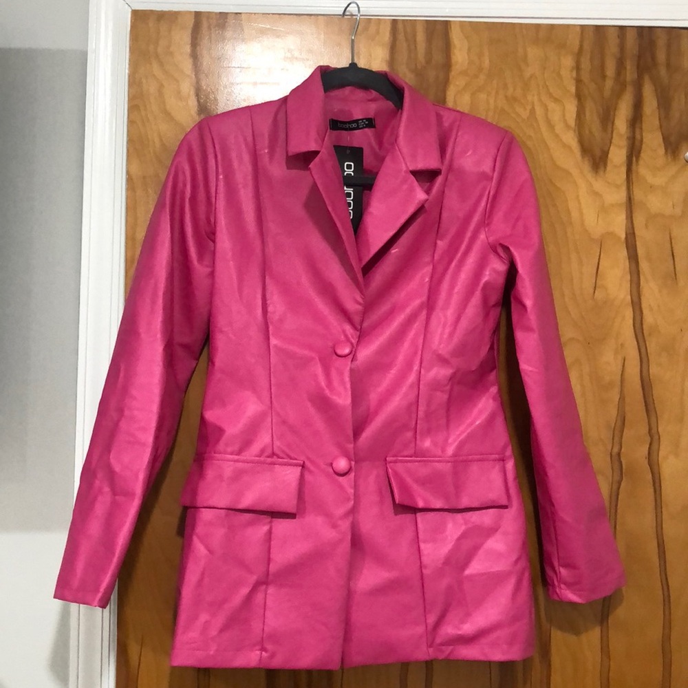 Boohoo Pink Faux Leather Blazer